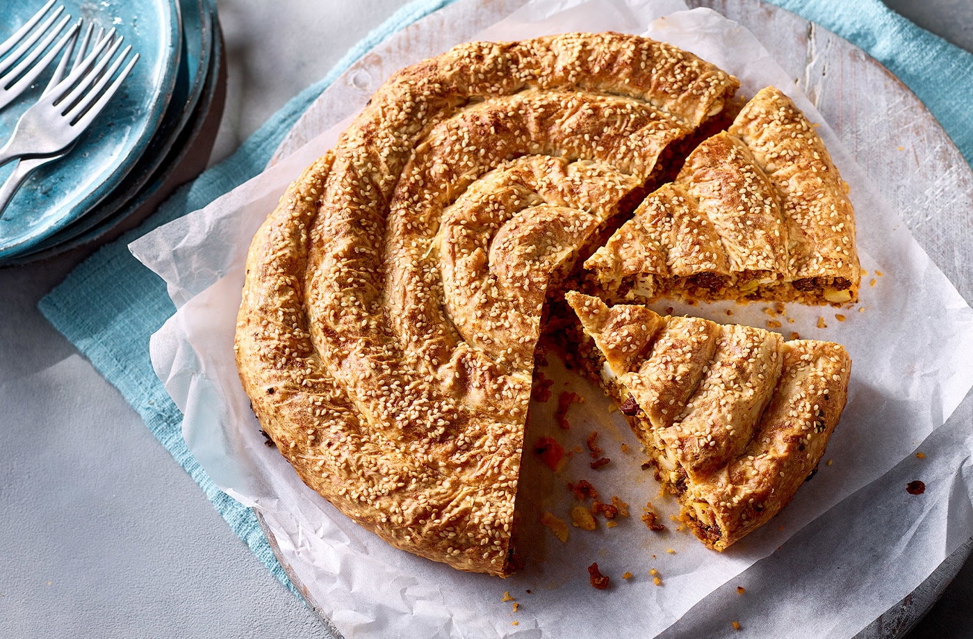 Lamb filo swirl pie