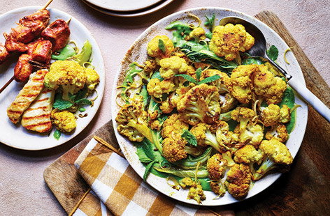 Spiced cauliflower with pea yogurt