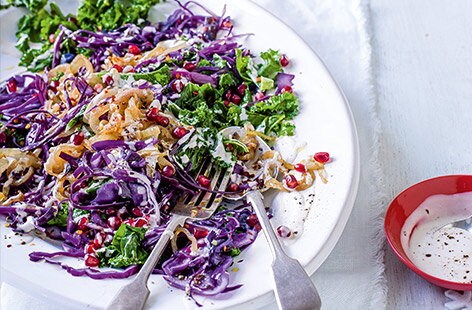Image of "Red cabbage & kale salad with tahini dressing"