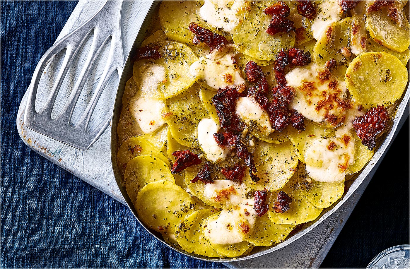 Pesto and mozzarella dauphinoise