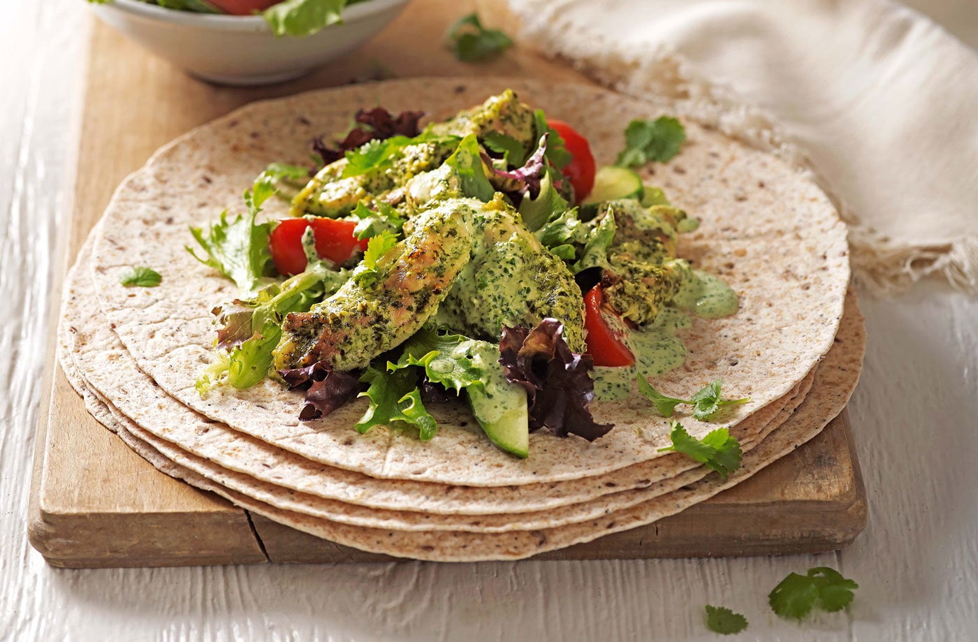 Green chicken tikka wraps