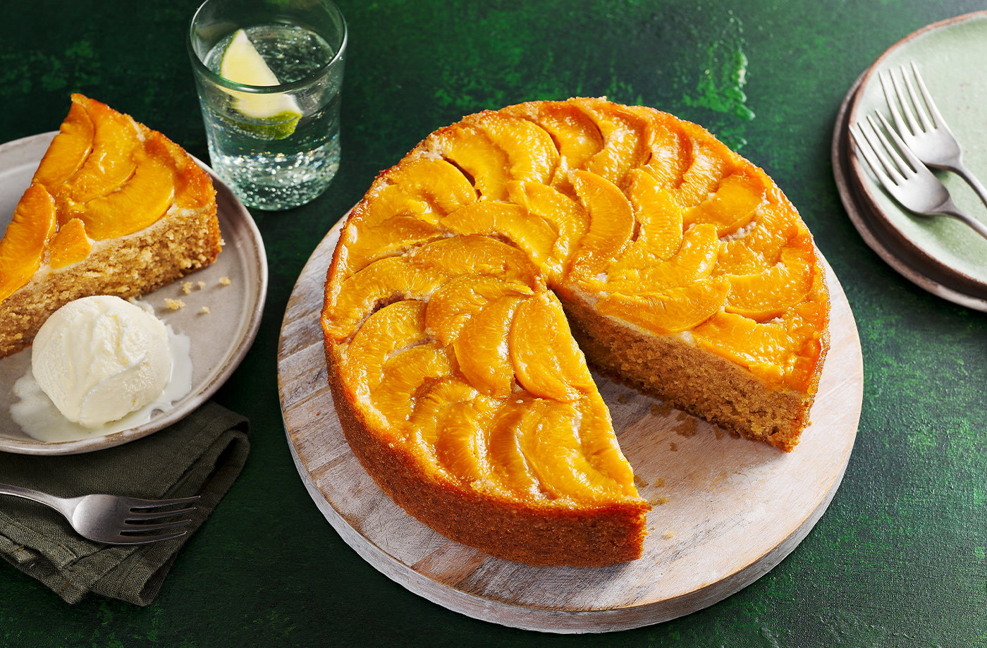 Tinned peach upside-down cake