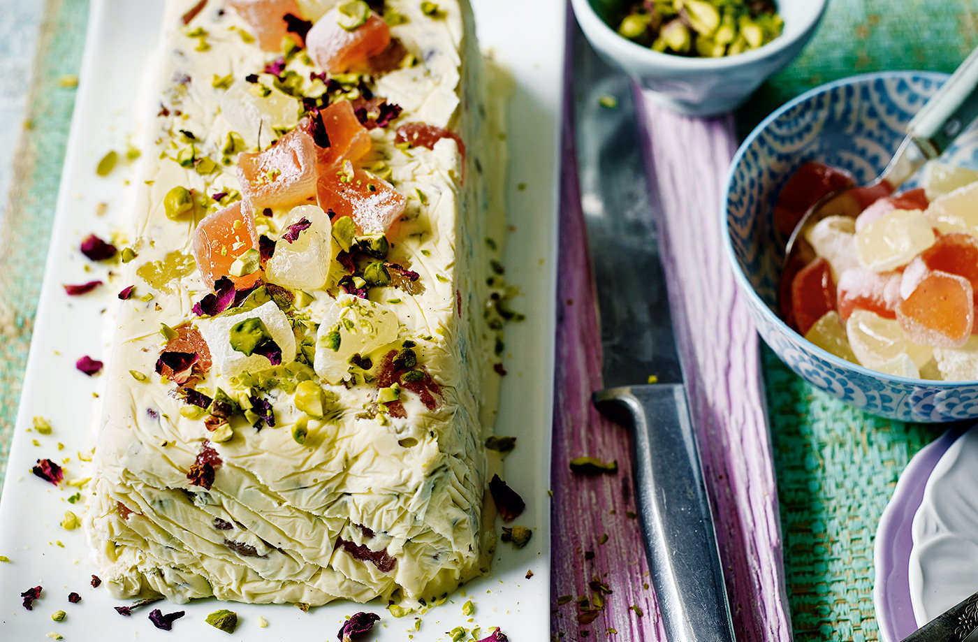 Pistachio and Turkish delight ice cream terrine