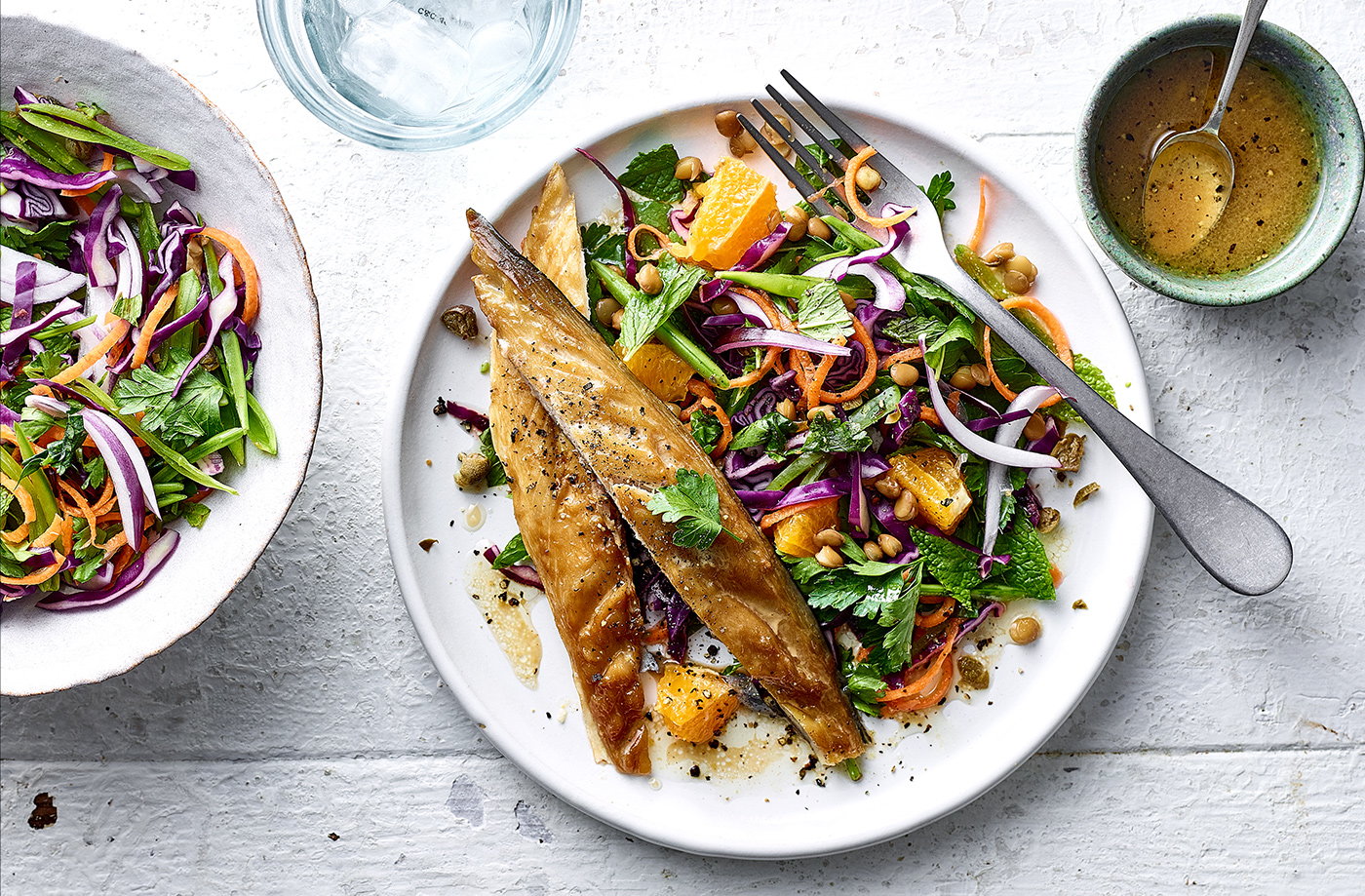 Smoked mackerel with rainbow lentil slaw