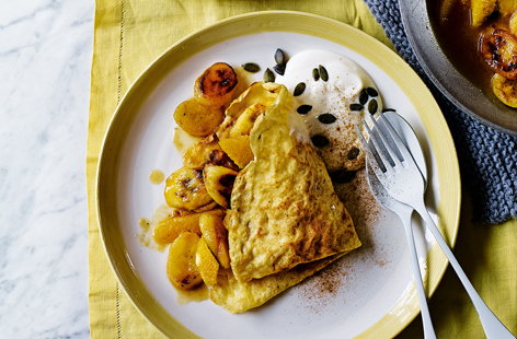 Image of "French crêpes with caramelised bananas and oranges"