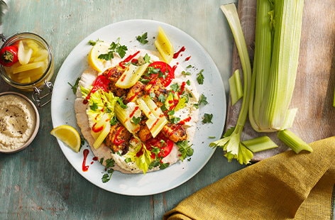 Shawarma-style chicken with pickled celery