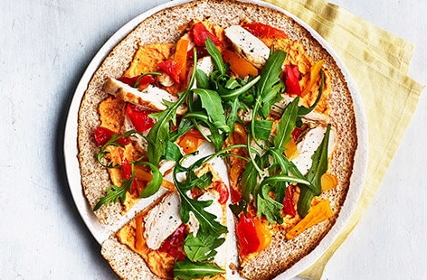 Image of "Spiced houmous and chicken 'pizzas'"
