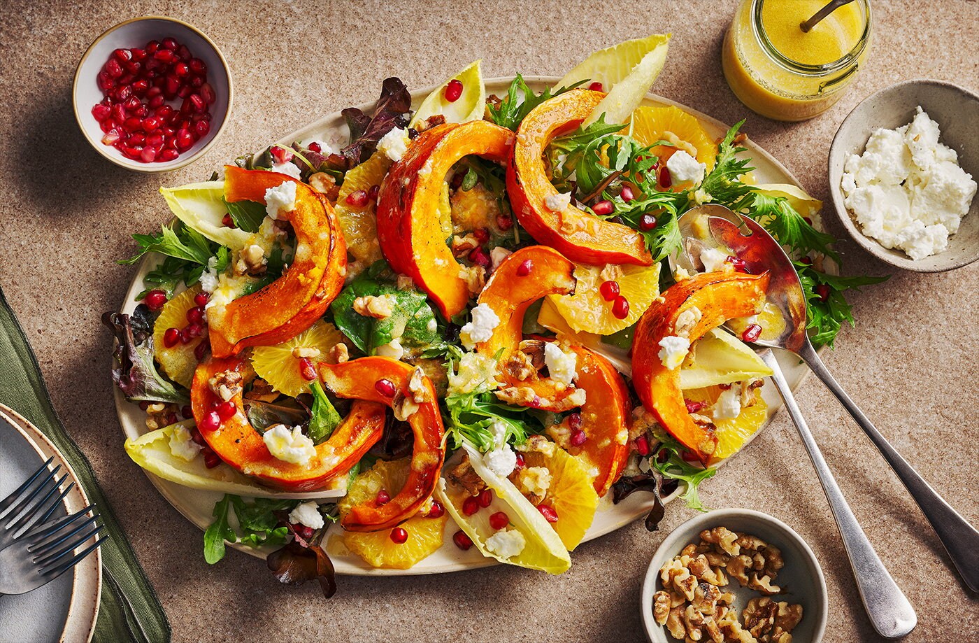 Pumpkin, goat’s cheese and walnut salad
