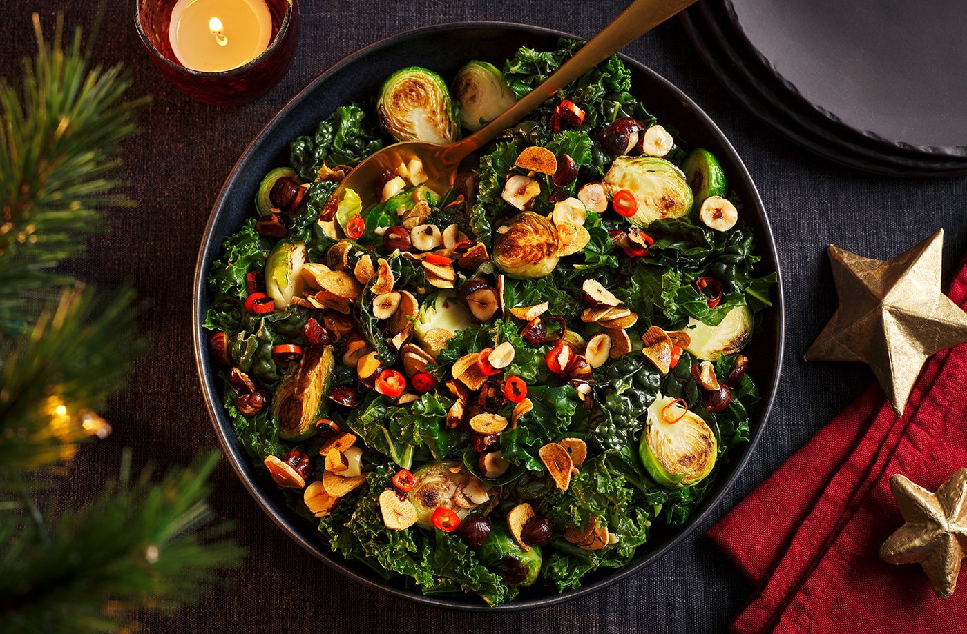 Braised kale and cavolo nero with garlic and chilli
