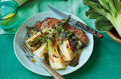 Image of "Steak with miso-roasted pak choi"