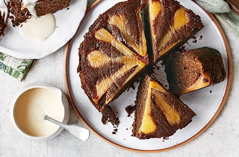 Image of "Chocolate and pear upside-down cake"