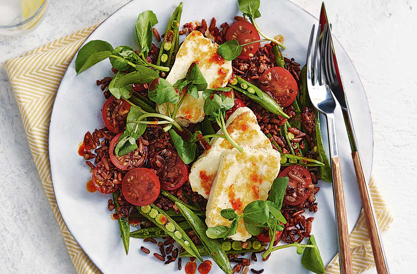 Warm halloumi grain salad