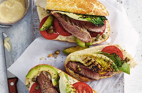 Image of "Griddled steak and charred Little Gem sandwiches"