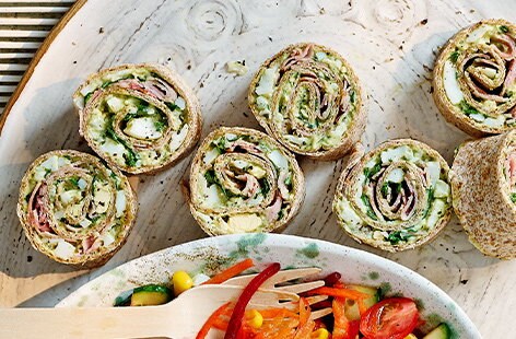 Image of "Green eggs and ham pinwheels"