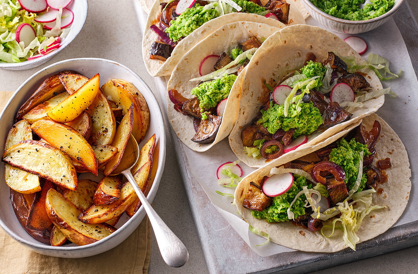Miso aubergine tacos