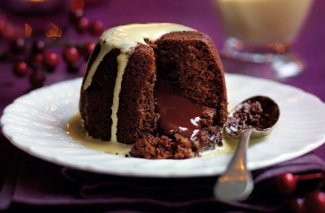 Chocolate puds with Baileys sauce