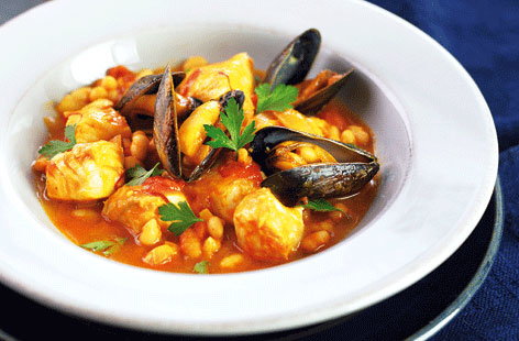 Image of "Cod, mussel and saffron stew"