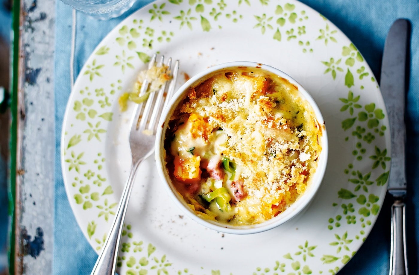 Creamy squash, leek and pancetta pots