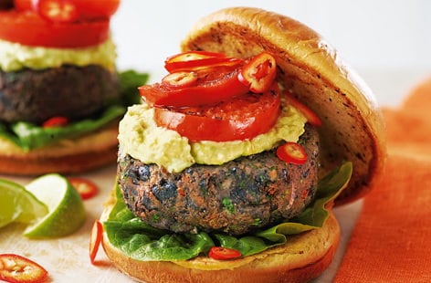 Image of "Black bean burgers with smashed avocado"