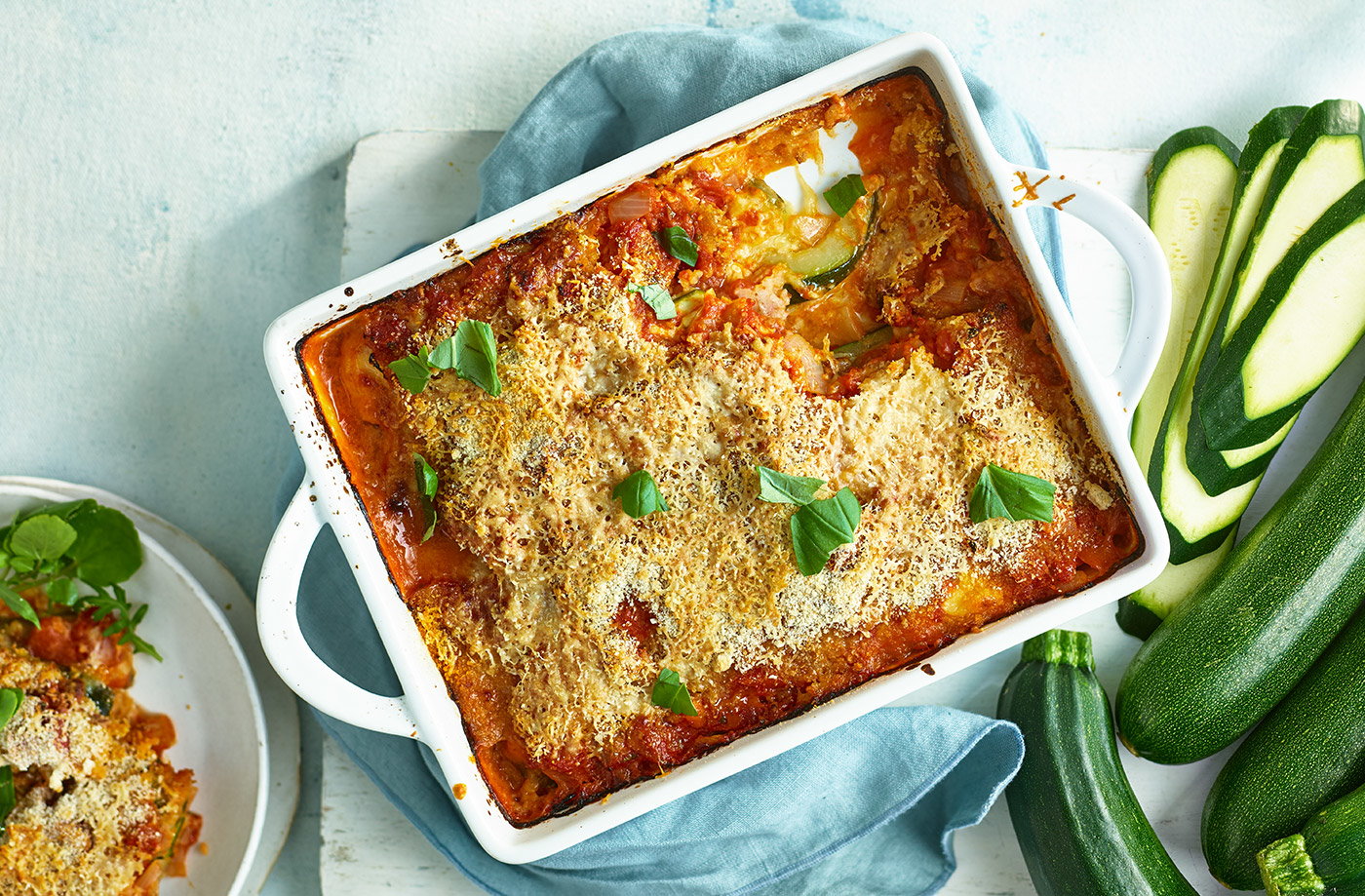 Courgette, tomato and Parmesan gratin