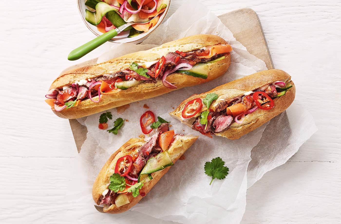 Chilli beef baguettes