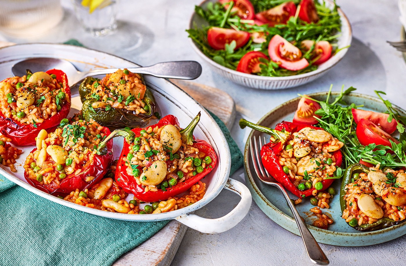 Veggie paella-stuffed peppers