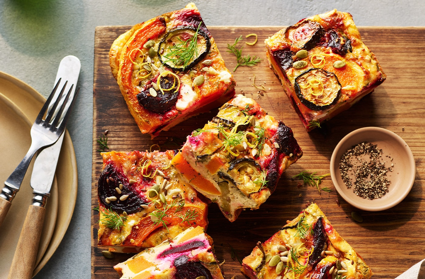 Squash, beetroot and cottage cheese bake