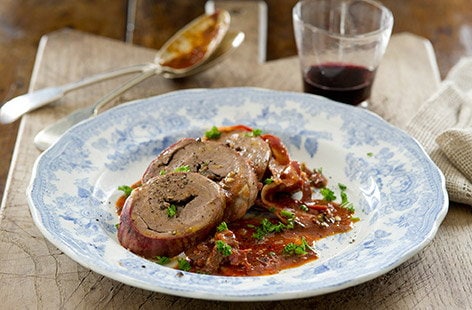 Slow braised, stuffed lamb hearts