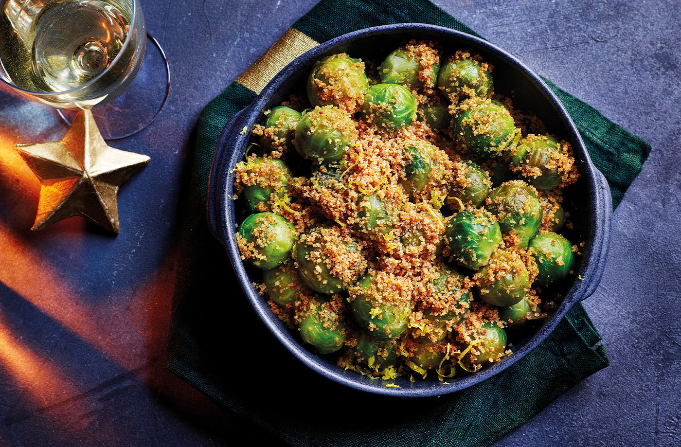 Brown butter sprouts with crispy garlic crumbs