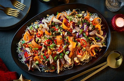 Image of "No-cook Vietnamese-style turkey noodle salad with peanut and mint"