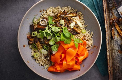 Image of "Sticky aubergine rice bowls"
