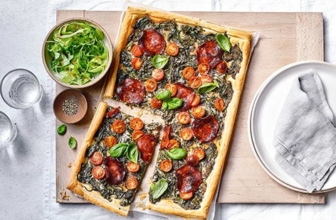 Image of "Spinach and chorizo tart"