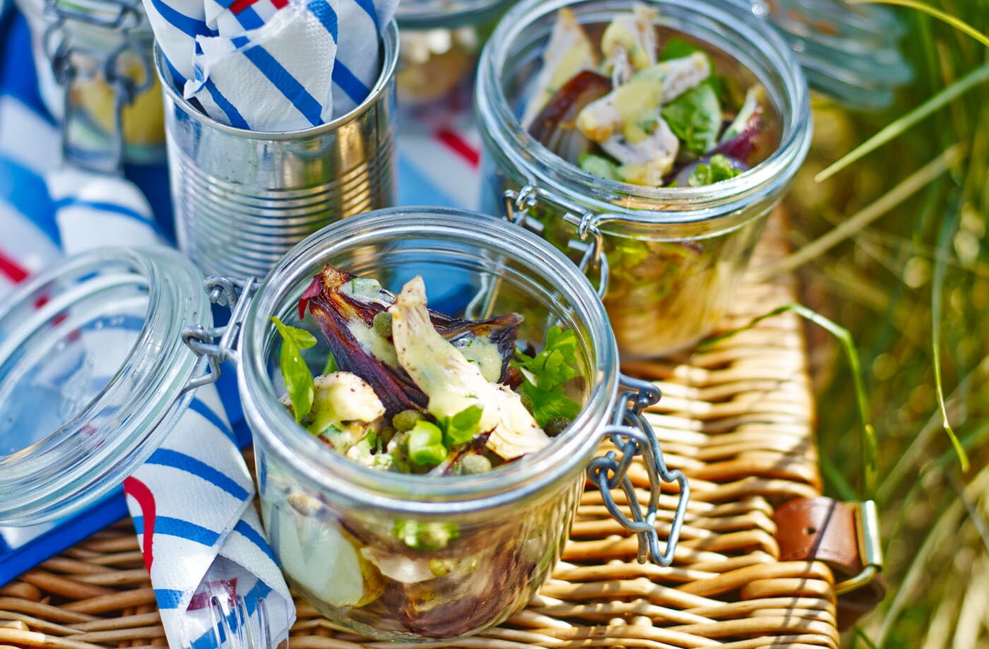 Layered chicken and potato salad