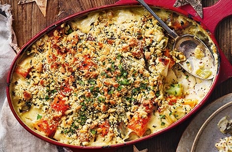Image of "Leek, squash and parsley crumble"