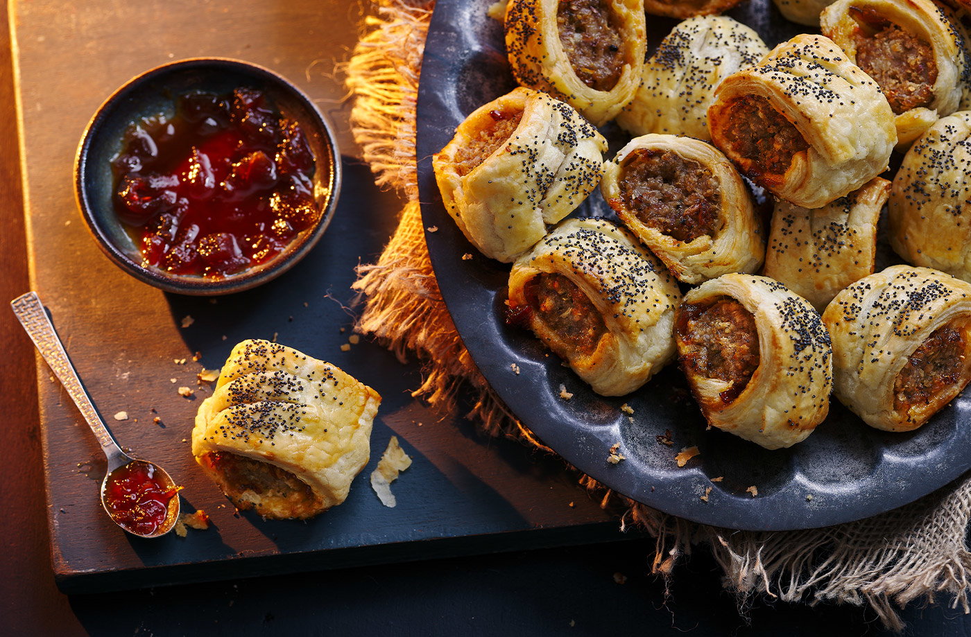 Mini stuffing and chutney sausage rolls