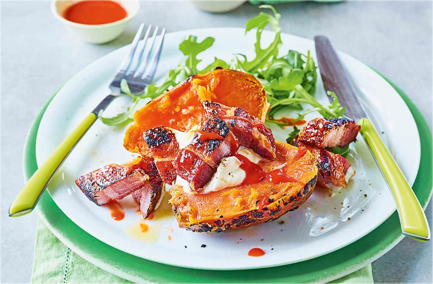 Ember-roasted sweet potatoes with maple pork belly