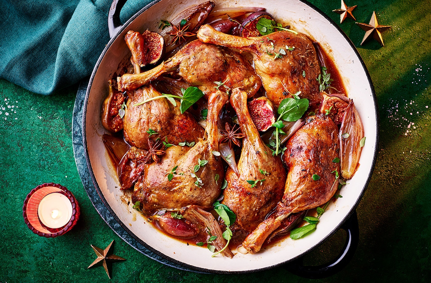 Duck with figs, shallots and sherry gravy