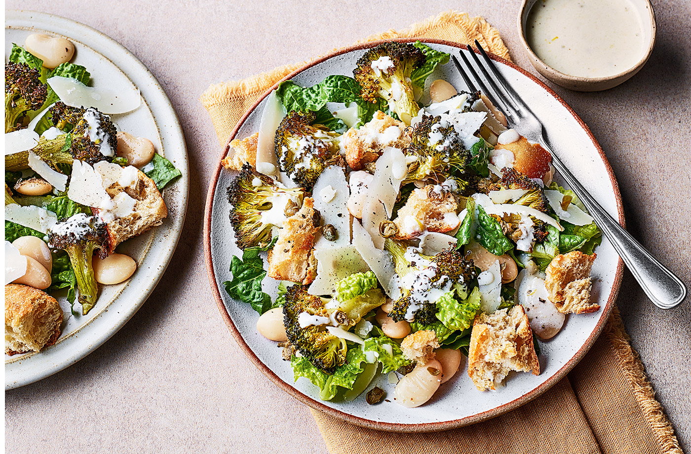 Roasted broccoli Caesar-style salad
