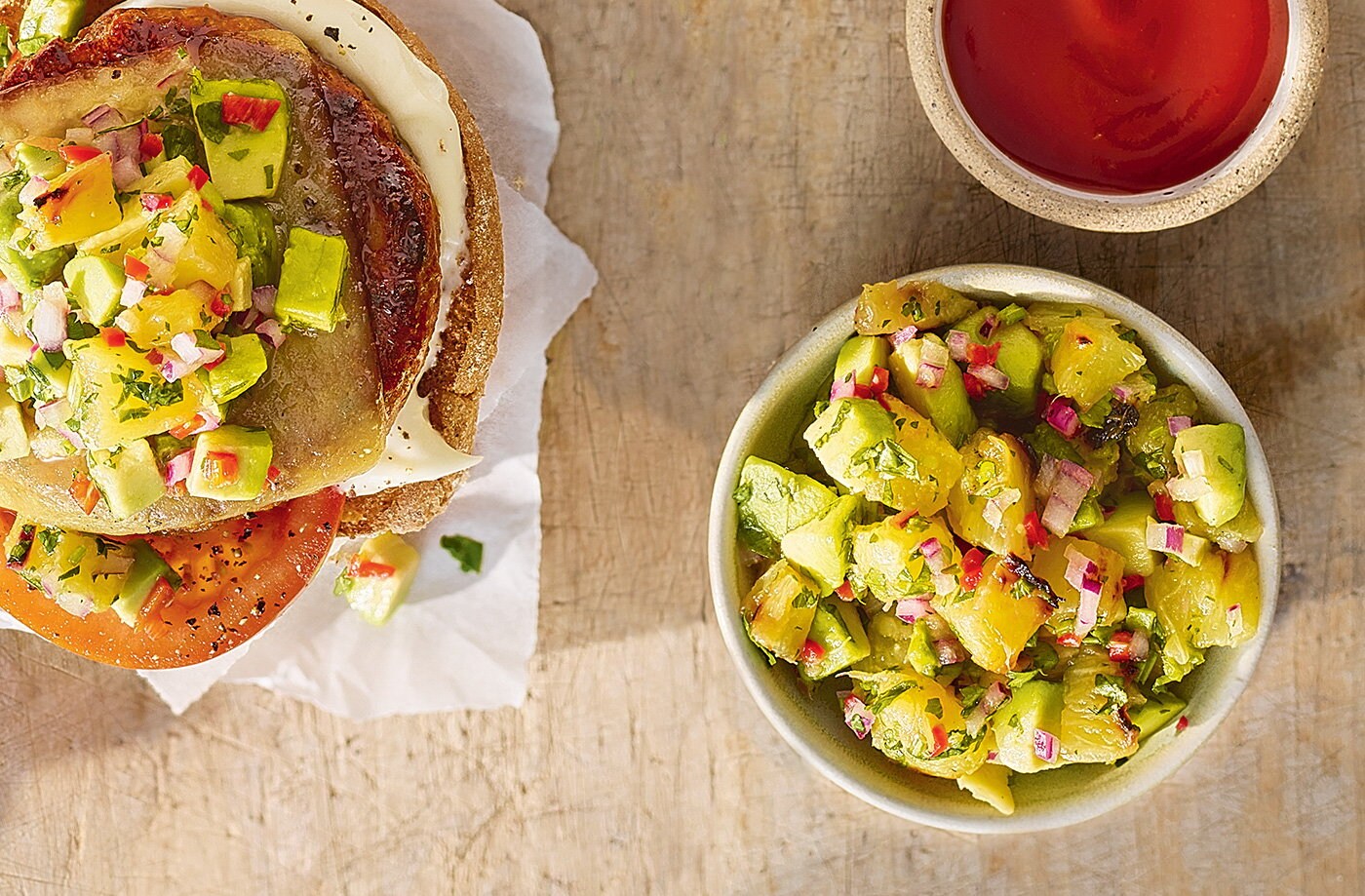 Griddled avocado and pineapple salsa