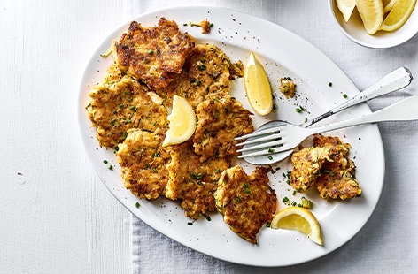 Image of "Veg and white bean fritters with slaw"