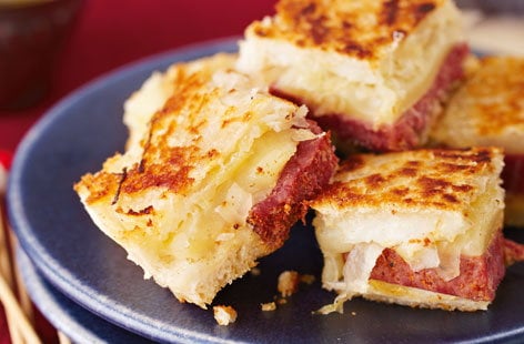Image of "Mini toasted Reuben sandwiches"