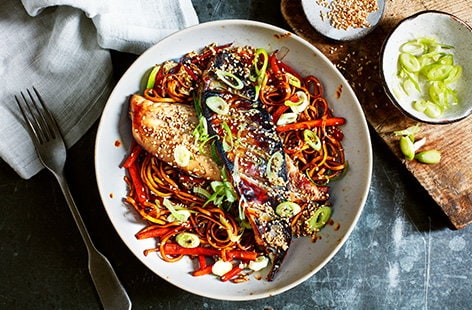 Image of "Crispy miso mackerel and Chinese-style noodles"