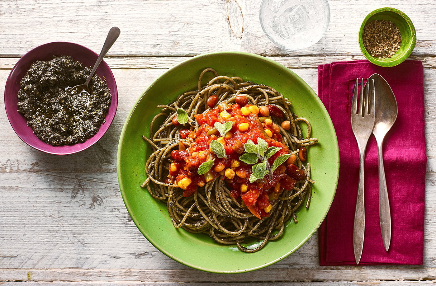 Wicked Kitchen olive and tomato spaghetti