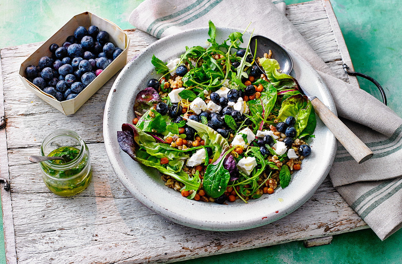 Blueberry, feta and grain salad