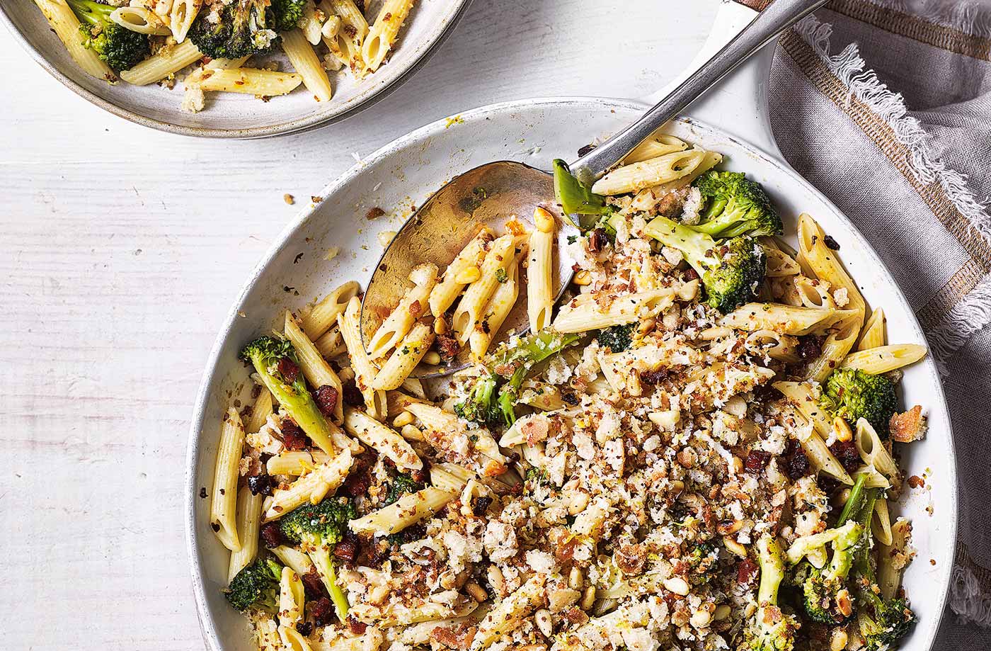 Charred broccoli and chorizo pasta