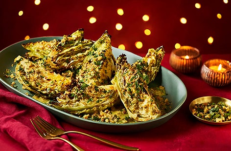 Image of "Roasted sweetheart cabbage wedges with nutty gremolata"