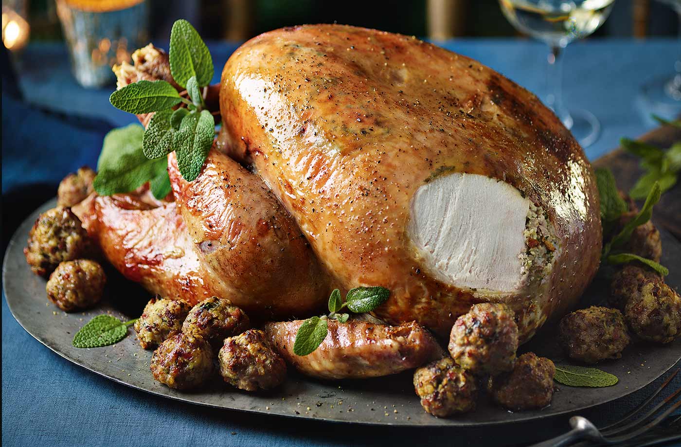 Lemon and sage turkey with mushroom stuffing