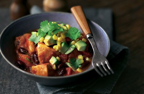Image of "Mexican chicken stew with toasted corn salsa"