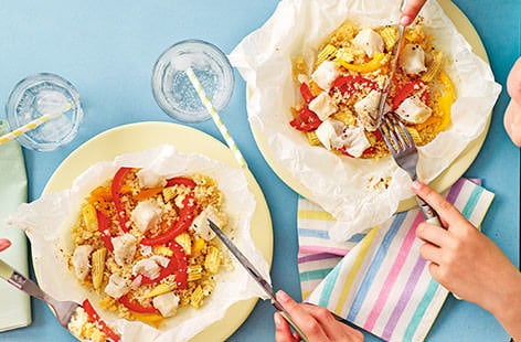 Image of "Fish and veggie parcels with couscous"