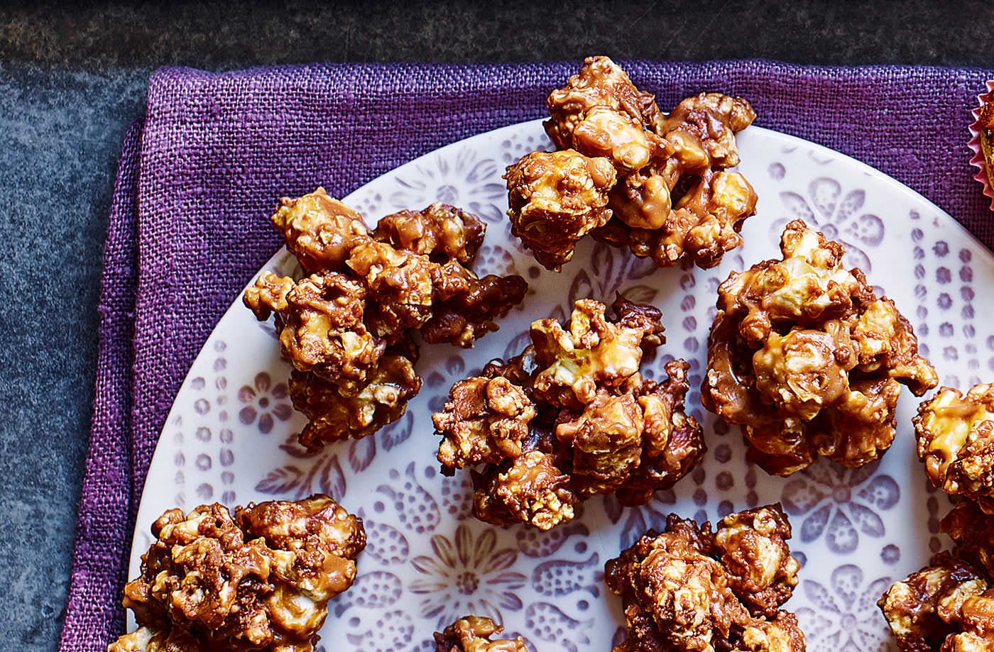 Salted caramel and chocolate popcorn bites